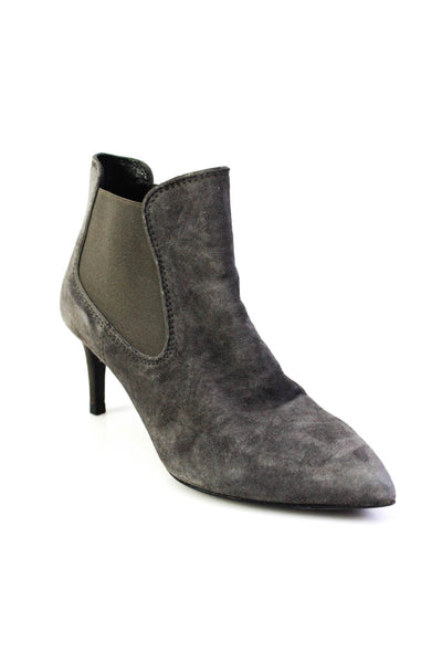 Pedro Garcia Women's Suede Pointed Toe Stiletto Heel Ankle Boots Gray Size 38.5