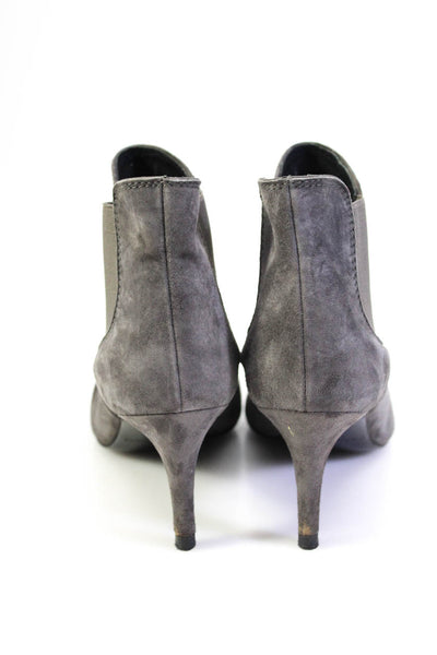 Pedro Garcia Women's Suede Pointed Toe Stiletto Heel Ankle Boots Gray Size 38.5