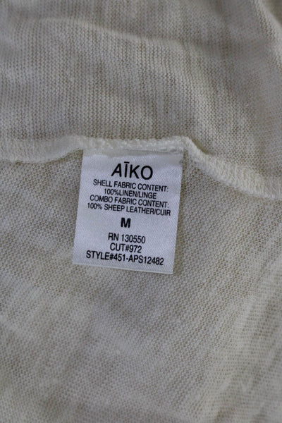 ATKO Womens Linen Jersey Knit Scoop Neck Color Block Tank Top Beige Size M