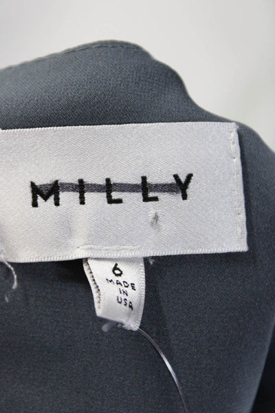 Milly Womens Ruffled 3/4 Sleeve Crew Neck Silk Mini Dress Gray Size 6
