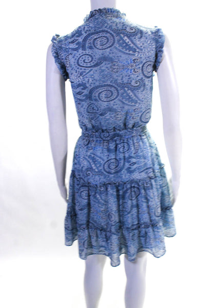 Elan Women's Sleeveless V-Neck Abstract Ruffle Mini Tank Dress Blue Size M