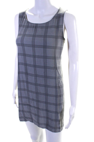 Eileen Fisher Sleeveless Silk Plaid Print Lightweight Shift Dress Gray Size S