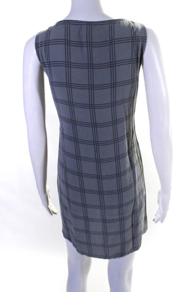 Eileen Fisher Sleeveless Silk Plaid Print Lightweight Shift Dress Gray Size S