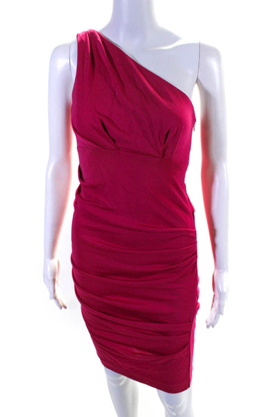 Nicole Miller Women's One Shoulder Ruched Fitted Knee Length Dress Pink Size 4