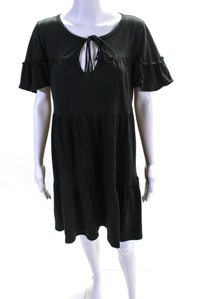 J Crew Women's Cotton Ruffle Sleeve Tiered V-Neck Shift Dress Black Size S