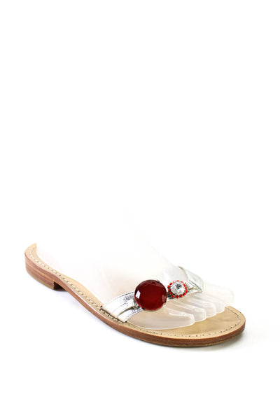 Taj by Sabrina Crippa Women's Jewel Embellished Thong Sandals Silver Size 7