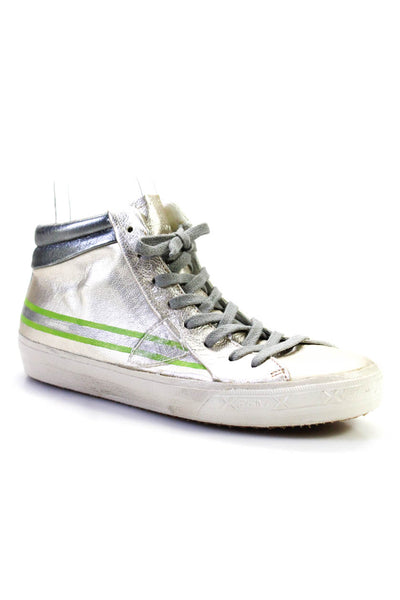 Philippe Model Women's High Top Two Toned Metallic Sneakers Gray Size 8