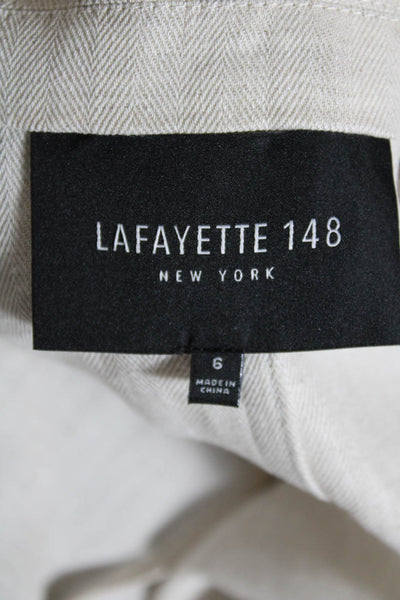 Lafayette 148 New York Womens Herringbone Collared 1 Button Blazer Cream Size 6