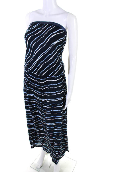 Coolchange Womens Strapless Elastic Striped Pullover Maxi Dress Navy Blue Size S