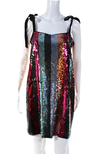 Tanya Taylor Women's Sequin Tie Shoulder Mini Dress Multicolor Size 6