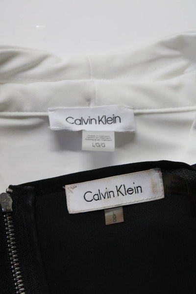 Calvin Klein Women's Sleeveless Zip Up Stripped Blouse Black Size L Lot 2
