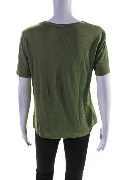Tory Burch Womens Linen Jersey Knit Sequin Hit The Road T-Shirt Top Green Size S