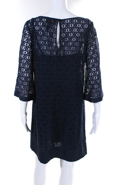 Laundry by Shelli Segal Womens Cotton Half Sleeve Eyelet Dress Navy Blue Size 10