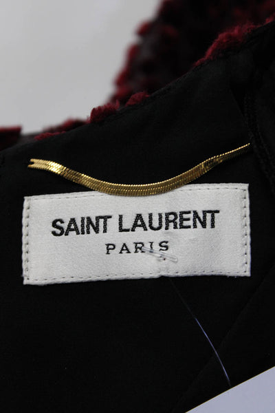 Saint Laurent Womens Flocked Velvet Silk Crew Neck Sheath Dress Red Size FR 34