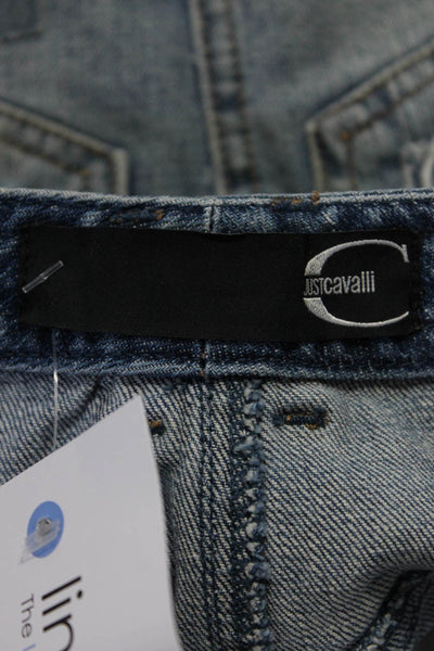Just Cavalli Womens Denim Distressed Patchwork Zip Mini Skirt Blue Size 40 S