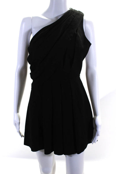 Saint Laurent Womens Pleated Crepe One Shoulder Sleeveless Mini Dress Black FR34