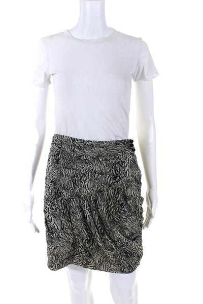 Leifsdottir Womens Silk Abstract Print Ruched Skirt Black Beige Size 6