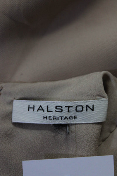 Halston Heritage Womens Gathered Sleeveless Crew Neck Sheath Dress Beige Size 8