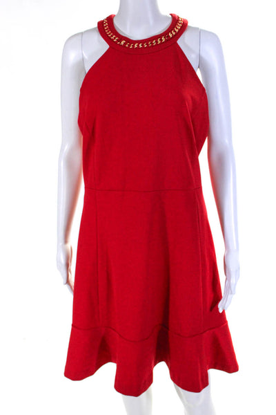 Michael Michael Kors Womens Chain Halter Ponte Sheath Dress Red Size Large