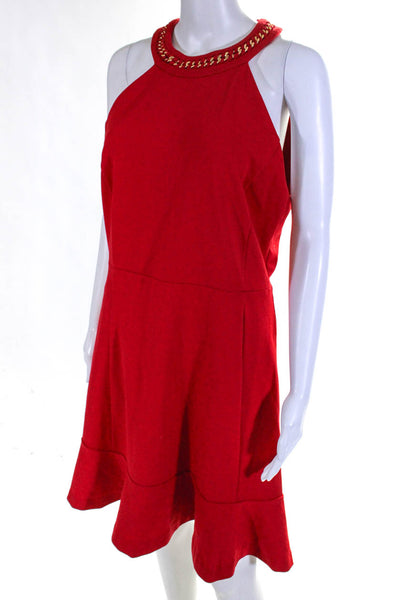 Michael Michael Kors Womens Chain Halter Ponte Sheath Dress Red Size Large