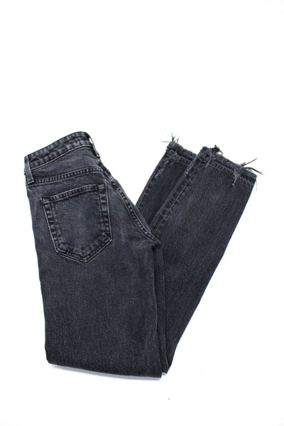 Trave Womens Distressed Denim Button Fly Straight Leg Jeans Black Size 24