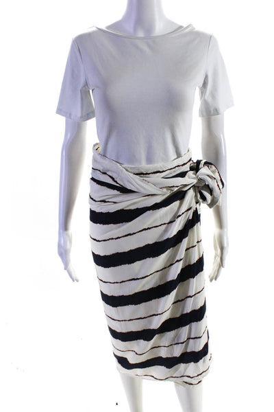 ViX Paula Hermanny Women's Striped Lined Wrap Skirt Navy Blue White Size S
