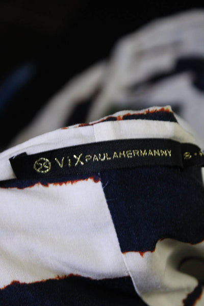 ViX Paula Hermanny Women's Striped Lined Wrap Skirt Navy Blue White Size S