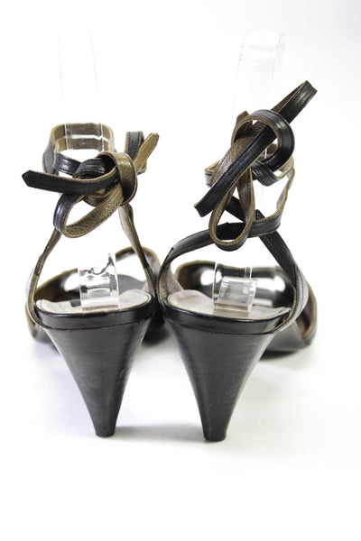 Joan & David Womens Leather Rhinestone Strappy Open Toed Cone Heels Black Size 8