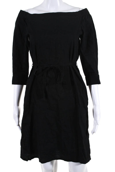 Theory Womens Linen Crunch Wash Belted Zizinna Dress Black Size 2