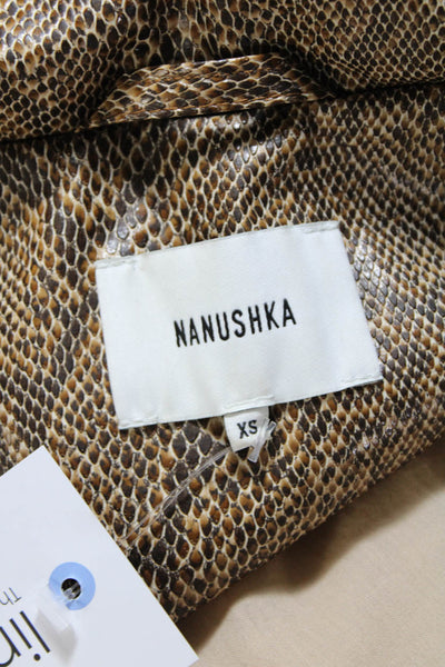 Nanushka Womens Animal Print Snap Button High Collared Puffer Coat Brown Size XS