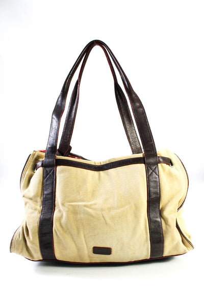 Moschino Cheap & Chic Womens Leather Trim Floral Applique Shoulder Handbag Beige