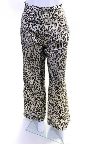 LPA Womens Metallic Cheetah High Waisted Wide Leg Pants Gold Tone Black Size S