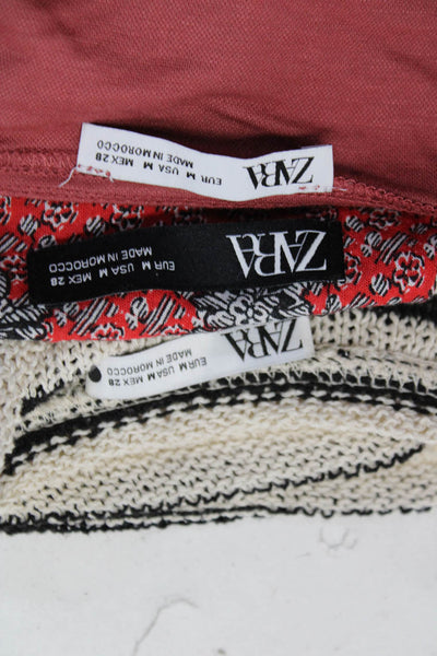 Zara Womens Open Knit Sweater Straight Leg Jumpsuits White Pink Red Size M Lot 3