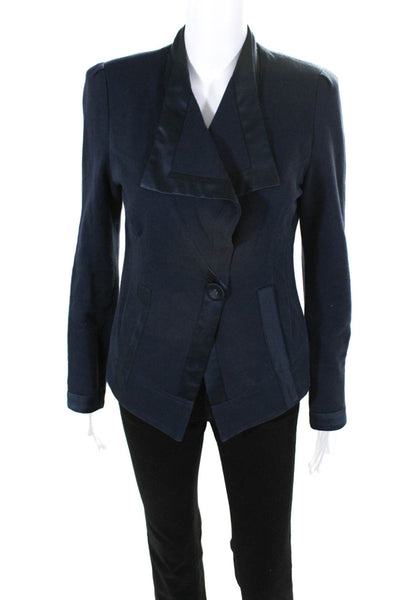 Nanette Lepore Womens Knit Button Up Collared Jacket Navy Blue Size S