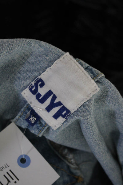 SJYP Women's Belted Hip Length Open Back Denim Jacket Blue Size XS
