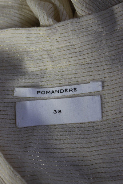 Pomandere Womens Striped Button Down Shirt Beige Gold Cotton Size 4