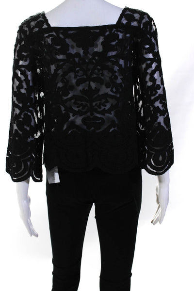 Suno Womens Lace Embroidered Long Sleeves Blouse Black Size 4