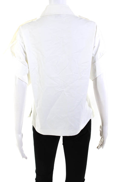 Lvir Women's Cotton Short Sleeve Collared Button Up Blouse  White Size M