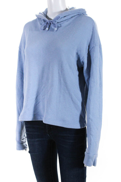 Donni Womens Cropped Long Sleeve Drawstring Hooded Sweatshirt Light Blue Size S