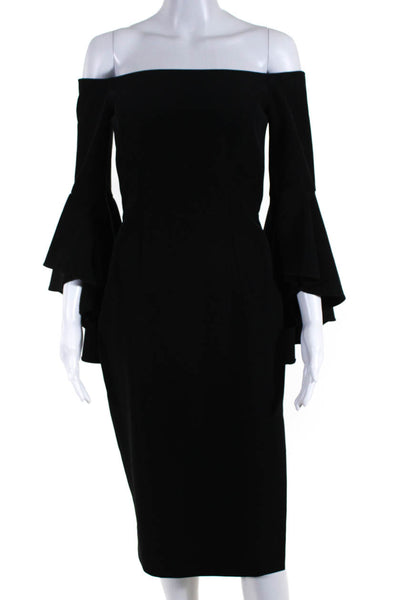 Milly Women's Square Neck 3/4 Sleeves Bodycon Midi Dress Black Size 2