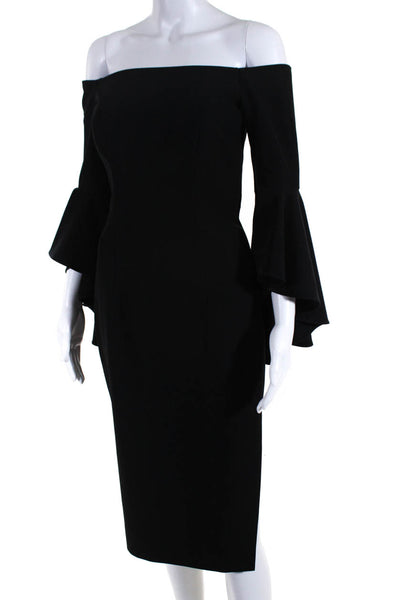 Milly Women's Square Neck 3/4 Sleeves Bodycon Midi Dress Black Size 2