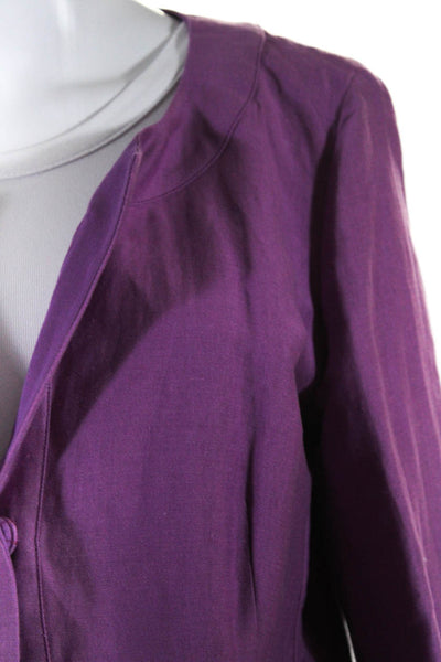 Max Mara Women's Round Neck Long Sleeves One Button Pockets Jacket Purple Size S