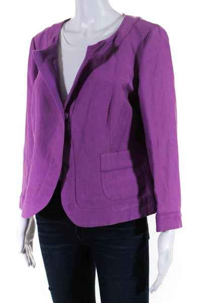 Max Mara Women's Round Neck Long Sleeves One Button Pockets Jacket Purple Size S