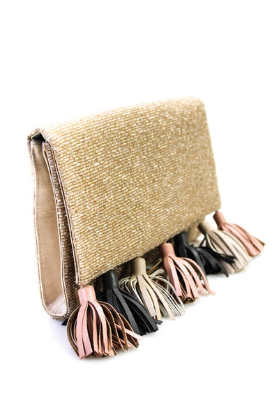 Tiana Beaded Tassel Hem Flap Chain Strap Small Envelope Shoulder Handbag Beige