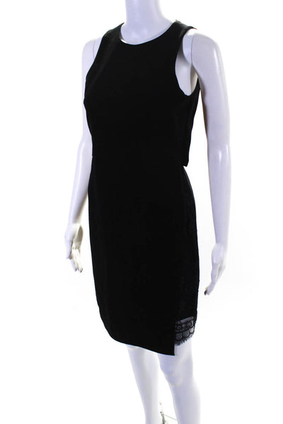 Tibi Womens Silk Lined Sleeveless Lace Trim Apron Sheath Dress Black Size 0