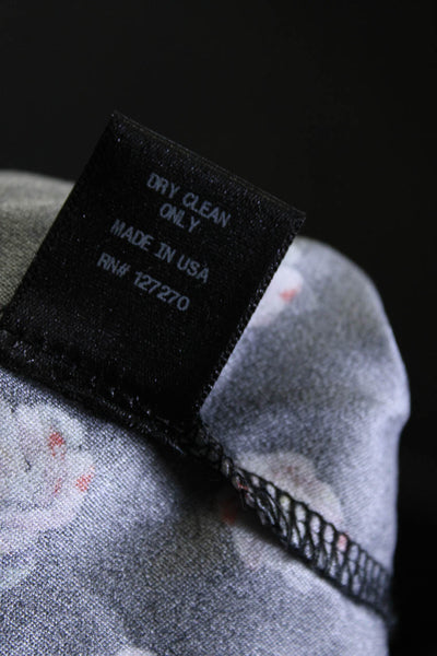 Suno Womens Silk Half Sleeve Cutout Rose Print Zip Up Sheath Dress Black Size 4