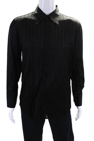 J. Lindeberg Mens Striped Button Down Shirt Black Cotton Size EUR 50