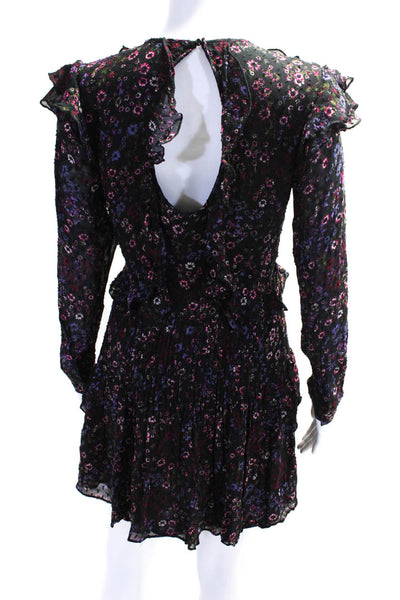 Reiss Womens Fil Coupe Floral Ruffle Sheath Dress Black Pink Purple Size 6