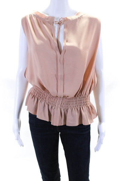 Theory Womens Tie Neck Sleeveless Shell Top Blouse Light Pink Silk Size Small