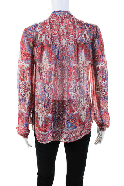 Ecru Womens Red Silk Printed Scoop Neck Long Sleeve Blouse Top Size XS